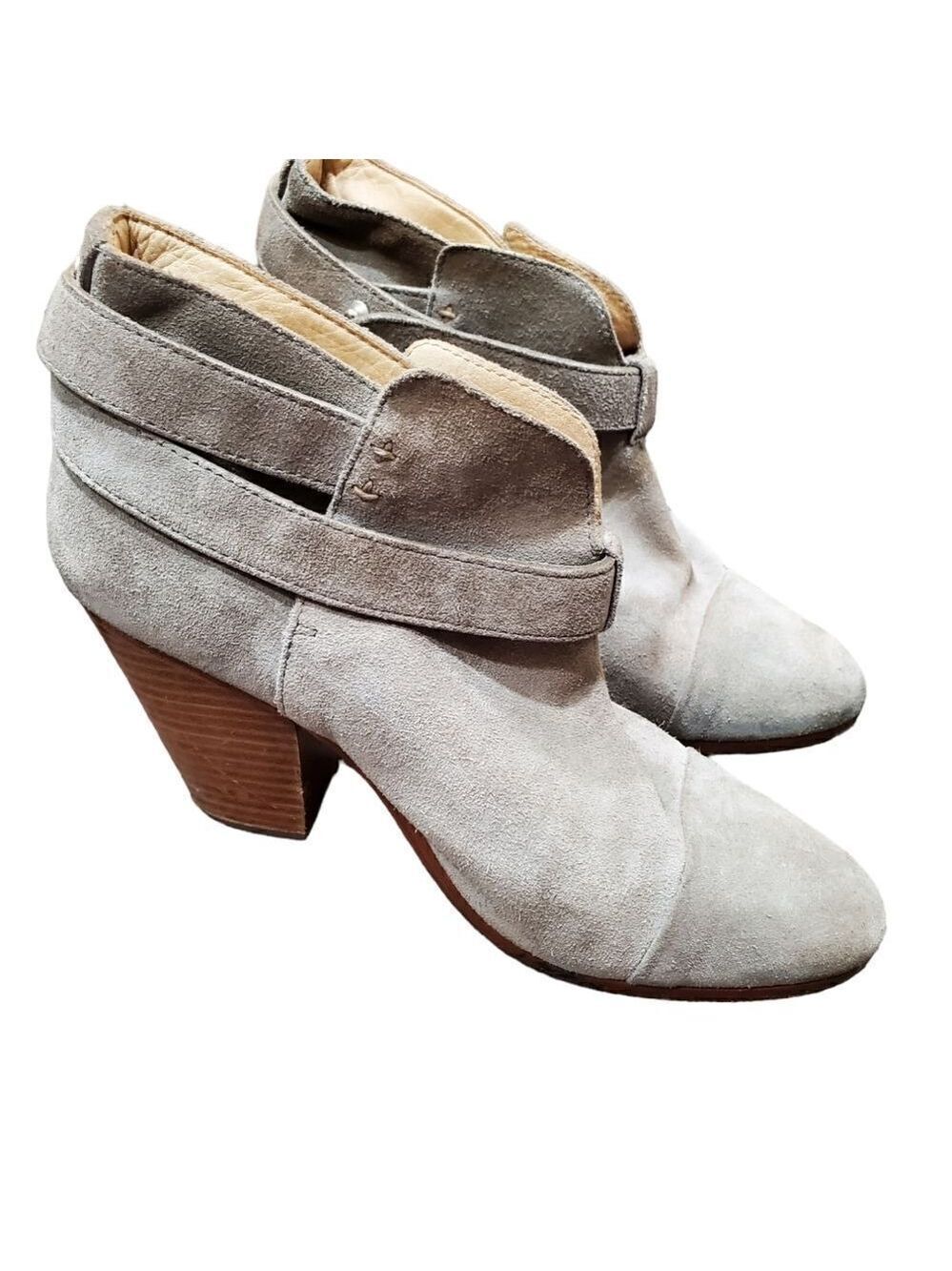 Rag & Bone Harrow Suede Ankle Boots Grey Stacked Heel Booties 39.5